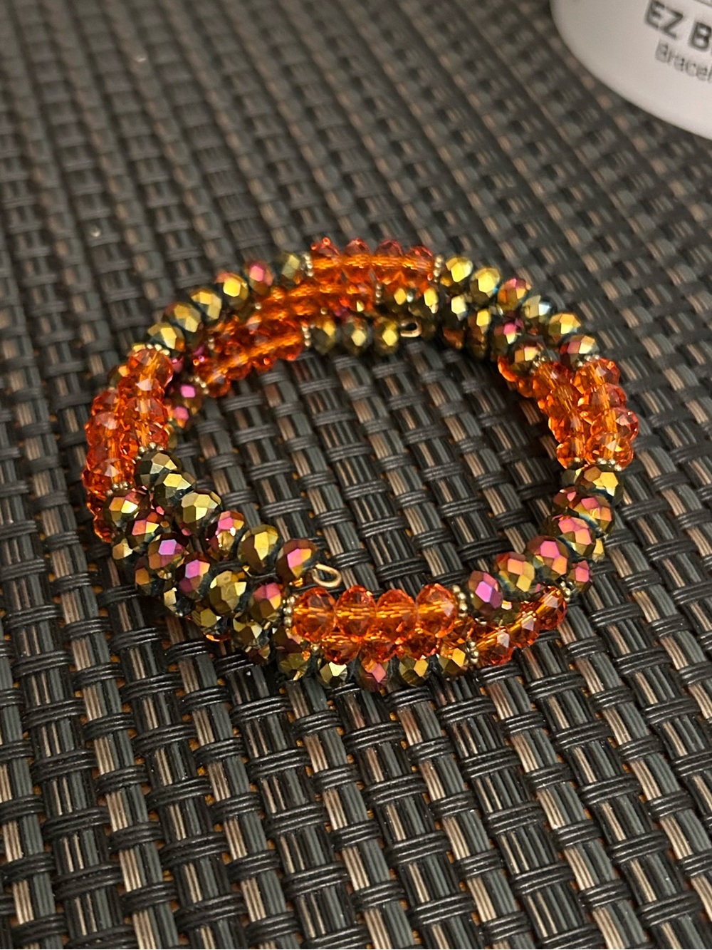 Gold & Orange Oil Slick & Crystal Memory Wire Bracelet